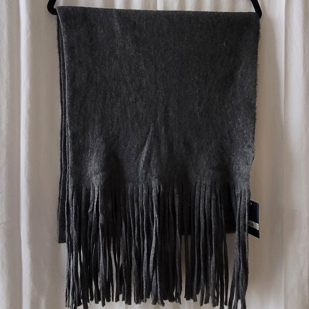 Lucky brand charcoal color scarf with Fringe ends 6ft long by 15.5" wide.